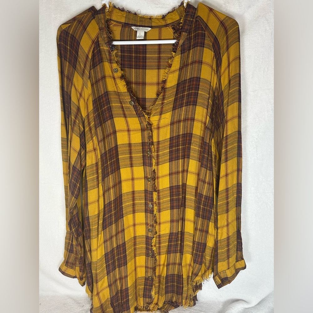 Cato Yellow and Brown Plaid Button-Down Shirt